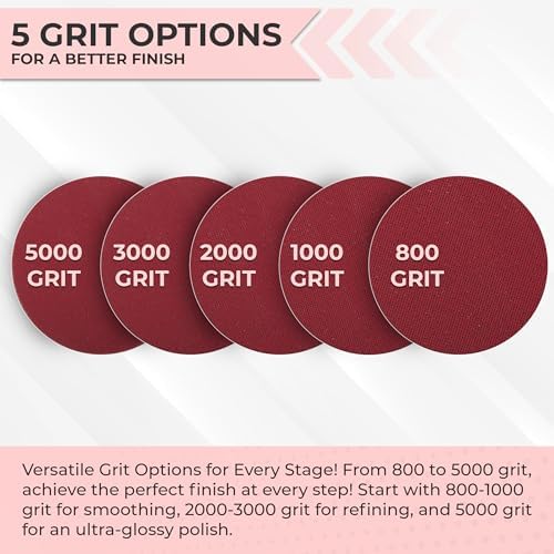Sunmight Sunfoam Grip No Hole 6 Inch Sanding Discs - 800 Grit Wet Dry Sandpaper for Car Paint, Headlight, Metal, Wood - Hook & Loop for Orbital & DA Sanders - Polishing & Finishing Abrasive (10 Pcs)