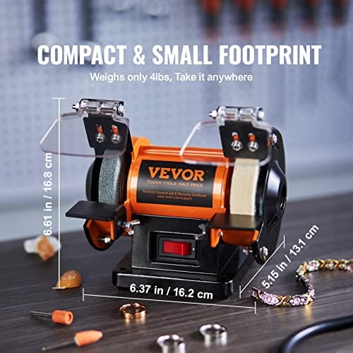 VEVOR Bench Buffer Polisher, Bench Buffer Grinder Polishing & Buffing Machine for Metal/Jewelry/Wood/Jade/Plastic/Silver DIY, with Wool/Abrasive Fiber Wheel/Grinding Wheel,100pcs Tools, 3590RPM