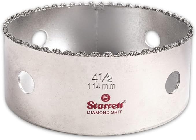 Starrett Diamond Grit Hole Saw, 4-1/2" Dia, 1-5/8" Cutting Depth | Ideal For Drilling Small Diameter Holes, 5/8-18 Thread Size, XA2/XA10 Arbor Type, Silver Finish, KD0412-N