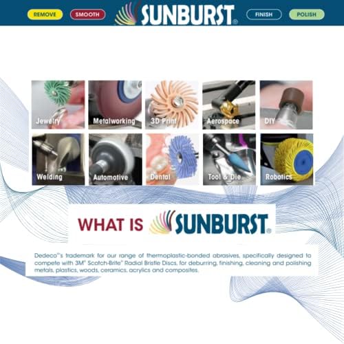 Dedeco Sunburst Radial Bristle Discs - 1/2” (12mm) Dia, Snap On, TC Bristles - Cleaning Buffer Polisher Rotary Tool Accessories, Fine 400 Grit, Blue Aluminum Oxide - 30 Piece Per Pack