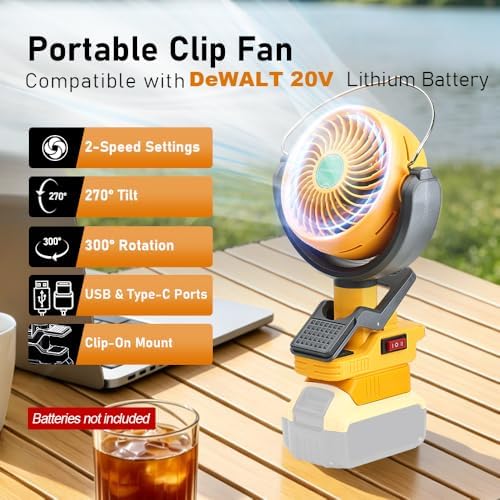Portable Clip Fan Compatible with Dewalt 20V Battery(Tool Only)