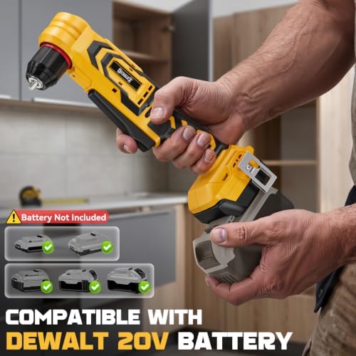 DIYtoolifz Cordless Right Angle Drill Compatible with Dewalt 20V Battery, 3/8" Angle Drill with Brushless Motor,400 in-lb,2 Speed & LED Light, Compact for Tight Spaces Drilling & Screws (Tool Only)