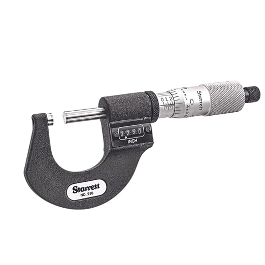 Starrett Digital Micrometer with One-Piece Spindle, Satin Chrome Finish and Tapered Frame - Quick and Easy Adjustment, 0-1" Range, .0001" Graduation - T216XRL-1