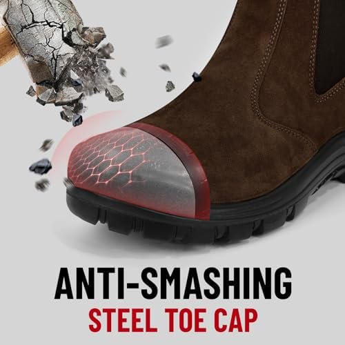 ANGRYRAM Slip on Steel Toe Work Boots for Men Waterproof Safety Shoes
