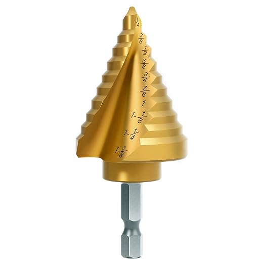 Titanium Step Drill Bit - 4241 HSS Step Bit with Two Spiral Grooved,1/4" to 1-3/8" Spiral Flute Step Bit for Metal, 10 Sizes HSS Step Drill Unibit for Metal, Aluminum, Wood & Plastic