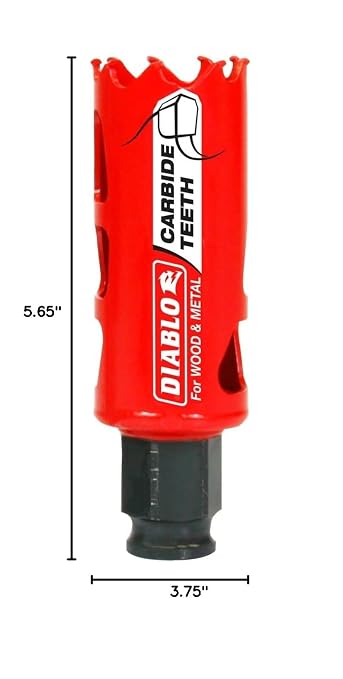Diablo Carbide Teeth Hole Saw for Wood and Metal - Ideal for Cutting Wood, Plastic, Aluminum, Metal, Cast Iron, Stainless Steel - 1-1/8" Diameter, 2-3/8" Length - DHS1125CT