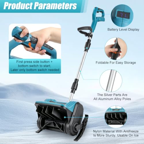 12'' Cordless Snow Shovel Compatible with Makita 18V Battery(Tool Only), 2500RPM Brushless Cordless Electric Snow Blower with Wheels, 12" Clearing Width, 6" Clear Depth,20 FT Throw Distance