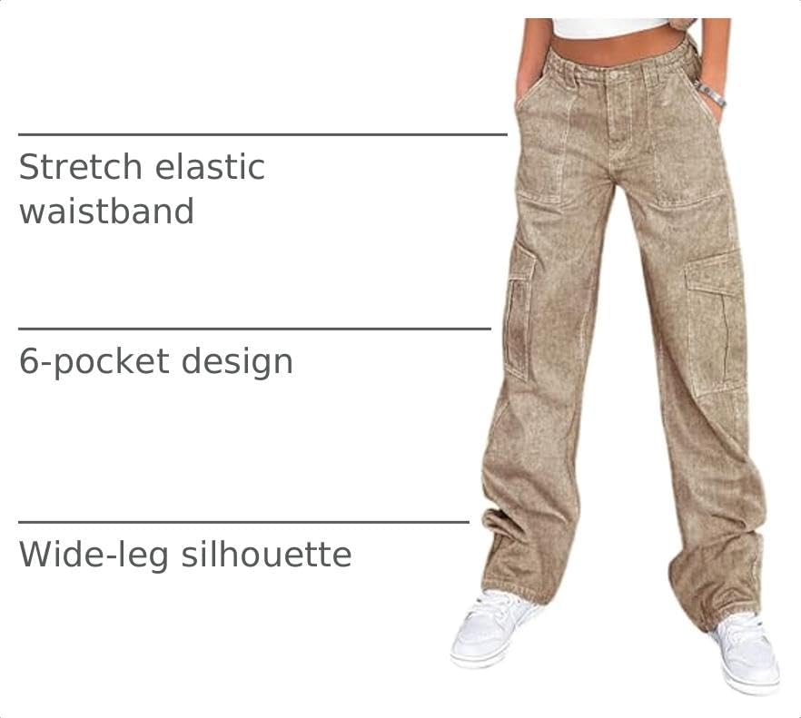 Lepunuo Cargo Pants for Women High Waisted Casual Pants Baggy Stretchy Wide Leg Y2K Streetwear with 6 Pockets