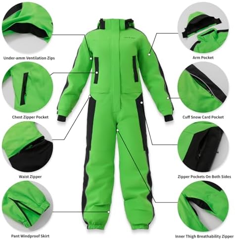 Women One Pieces Ski Suits Waterproof Warm Insulated Ski Jumpsuit Removable Hood Snowsuit for Snow Sport