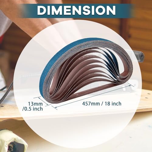 Tanzfrosch 1/2x18 Inch Belt Sander Sanding Belts Kit 40 Pcs (10 Each of 40/60/80/120 Grits), Zirconia Belt Sander Paper Sanding Belts for Wood, Metal, Cars, and Furniture, 40-Pack