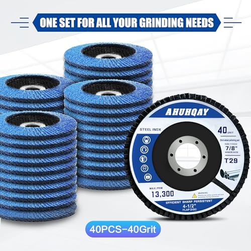 40 Pack Flap Discs 4 1/2" for Angle Grinder, 40Grit T29 Flap Disc, Die Grinder Sanding Disc, Zirconia Grinding Wheel for Metal, Wood, Stainless Steel Polishing Finishing
