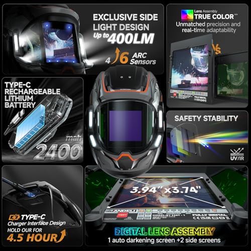 ANDELI Auto Darkening Welding Helmet with Light,with Internal Display