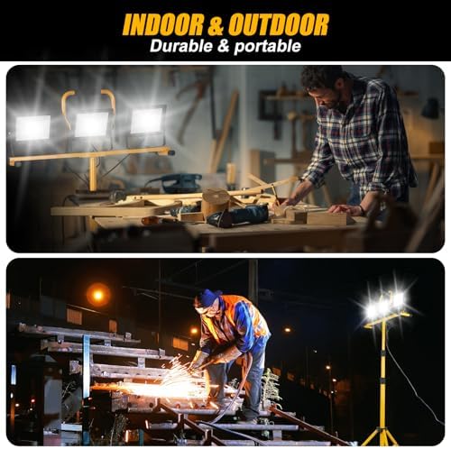 21000Lumen LED Work Lights with Stand - 3 Head Portable Work Light on Stand