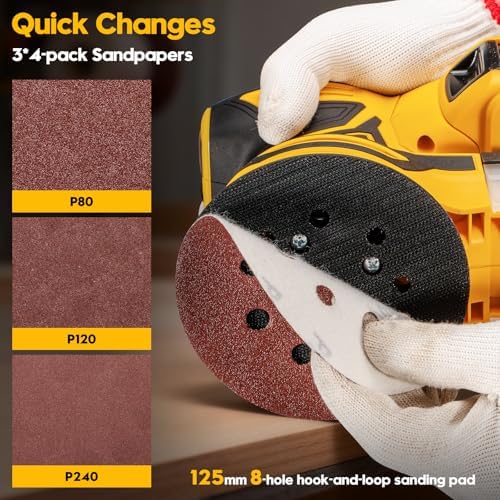 Cordless Random Orbital Sander for Dewalt 20V Battery, Yellow