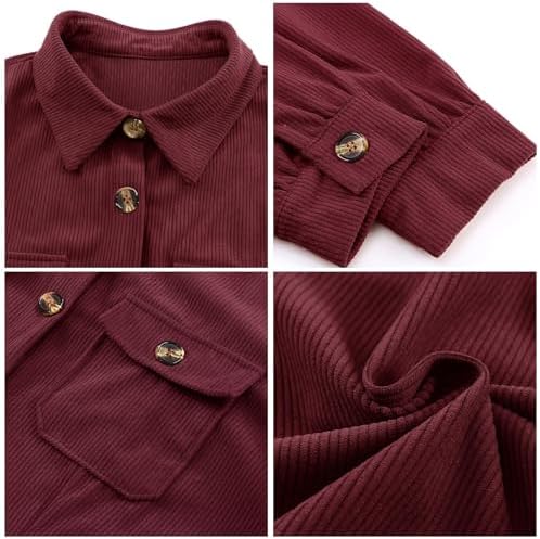 Alaster Queen Women's Corduroy Long Sleeve Button Work Tunic Short Dresses