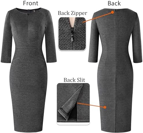 VFSHOW Womens Work Business Office Zipper Up Slim Bodycon Sheath Dress
