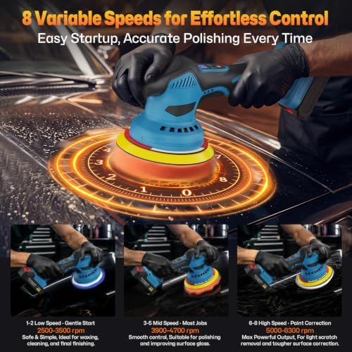 8-Speeds Cordless Car Buffer Polisher Kit (31PCS), 21V 2*2000mAh Batteries