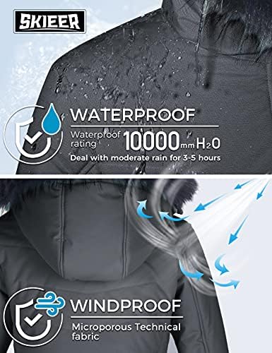 Skieer Women's Ski Jacket Waterproof Warm Puffer Thick Hooded Winter Coat