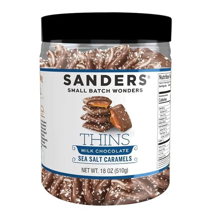 Sanders Thins Sea Salt Caramels Variety, Milk & Dark Chocolate, 18 oz Tubs (Pack of 2)