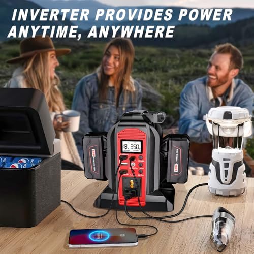 Choerinton 350W Power Inverter for Milwaukee18V Battery, 2-Port DC to AC 110-120V Inverter with LED Light, 3 USB-A,1 USB-C, DC and AC Ports, Portable Battery Inverters for Outdoor Use(Tool Only)