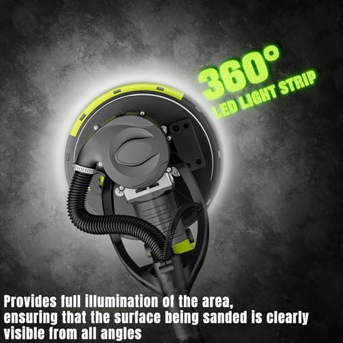 Drywall Sander with Vacuum Dust Collector, 880W Popcorn Ceiling Removal Tool with 5 Variable Speed & LED Light, 1000-2100 RPM Electric Sander for Drywall with 9 Sanding Discs & Attachments