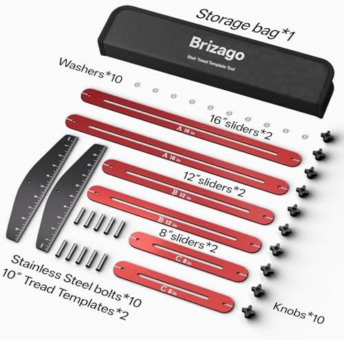 Stair Tread Gauge Template Tool, 10-67 Inches Adjustable Aluminum Alloy Stair Measuring Jig for Accurate Measurement,Includes Storage Bag