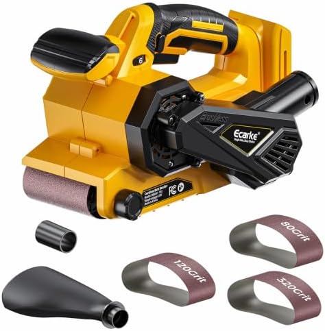 Ecarke Cordless Belt Sander Compatible with DeWalt 20V Battery (Tool Only) 3x18" Bench Sander with Variable Speed (120-380 m/min), with Dust Bag & 3 Sanding Belts(80/120/320 Grit) for Woodworking