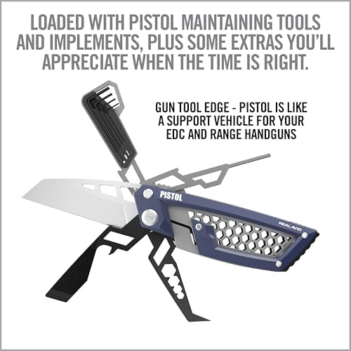 Real Avid Gun Tool Edge Pistol – Compact EDC Multitool with 2.6 Inch Knife Blade, Hex Keys, 3/32" Pin Punch, Nut Wrenches, Tap Hammer and Pick - Everyday Carry Tool for Sight Adjustments & Disassembly