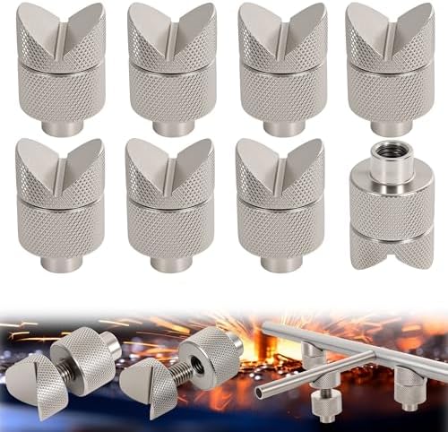 8 Pack Welding Table Fixture Pins - Adjustable Height, Welding Table Accessories V-Groove Round Tubing & Square Tube Fixtures, Heavy-Duty Carbon Steel With Anti-Slip Grip, 5/8" Welding Table Clamps