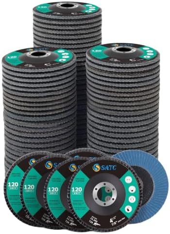 S SATC 4 1/2 Inch 120 Grit Flap Discs 100 PCS Zirconia Grinding Wheels High-Density Sanding Discs for Finishing & Deburring T29