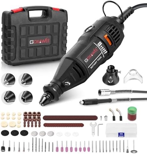 GOXAWEE Mini Rotary Tool Kit with Flex Shaft & Keyless Chuck -140Pcs, Black