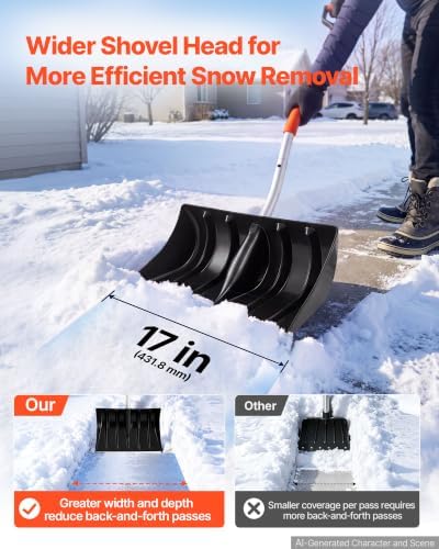 VEVOR Snow Shovel for Driveway 17" Wide Plastic Shovel with D-Grip Handle
