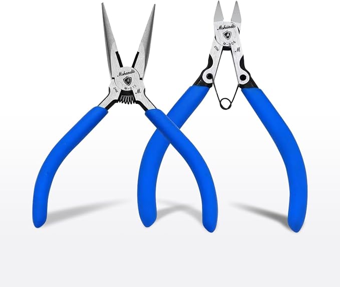 5" Needle Nose Pliers and Flush Cutters Set, 2-Piece Precision Pliers Set, Ultra-Sharp Crafts Diagonal Wire Cutters, Long Nose Pliers for Wire Cutting, Electronics Repair, Craft DIY, Home Use