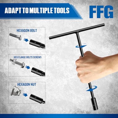 T - Handle Metric Socket Wrench Set 6- Point (6mm, 8mm, 10mm, 11mm, 12mm, 13mm, 14mm) Chrome Vanadium Steel T Handle Wrench Hex Socket For Car Motorcycle Dirtbike Repair (7 Pack)