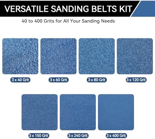 3x21 Inch Sanding Belts 21 Pcs 7 Grits Sizes (3 Each of 40/60/80/120/150/240/400 Grits) Heavy Duty Belt Sander Zirconia Belt Sander Paper for Wood, Metal, Stainless Steel, Cars, and Furniture