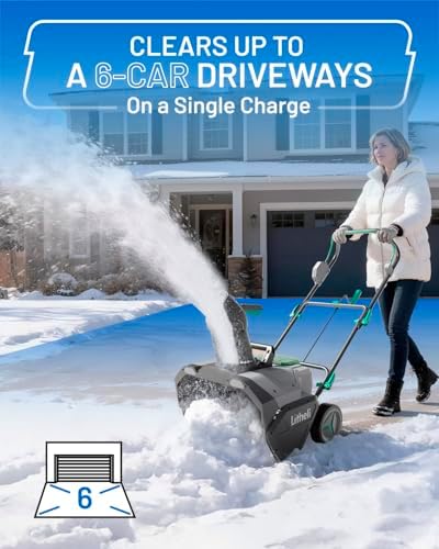 Litheli 2x20V Cordless Snow Blower, 20'' Brushless Electric Snow Thrower with Wheels, 180° Adjustable Chute, LED Lights, Battery & Charger Included, Heavy Duty for Driveway Patio