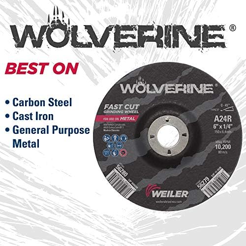 Weiler 56280 6" X 1/4" Wolverine Type 27 Grinding Wheel, A24R, 7/8" A.H. (Pack of 10)
