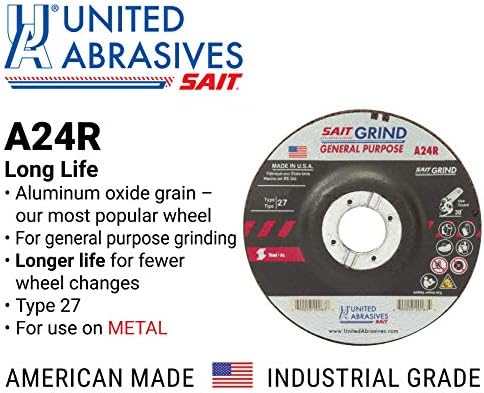 United Abrasives-SAIT 20013 A24R General Purpose/Long Life Grinding Wheel (Type 27/Depressed Center) 4" x 1/4" x 5/8" , 25-Pack
