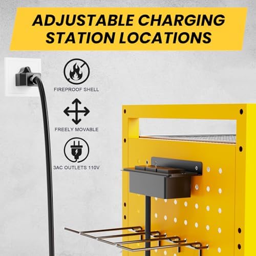 Heavy-Duty Power Tools Organizer Cart with Charging Power Strip, 6-Tier Rolling Utility Cart with 8 Hooks and 6 Load-Bearing Wheels, Garage Tool Storage Rack for Workshop for Men