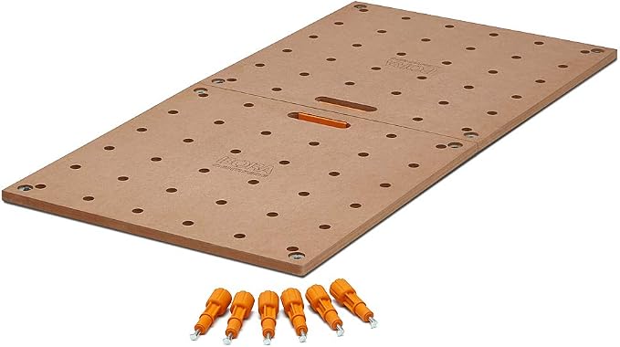 Bora Centipede Workbench Table Top For Bora Centipede Work Stand Saw Horses - 24" x 48" - Includes Wood Top with 3/4" Dog Holes + 6 Quick-Twist Lock Handles for Portable, Temporary Work Bench, CK22T