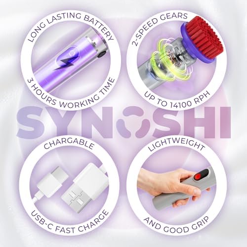 Synoshi PRO Electric Spin Scrubber Long Handle – Cordless Shower Scrubber
