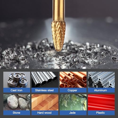 HUHAO Tungsten Carbide Rotary Burr Bit, Double Cut Carbide Burr 1/4" Shank Die Grinder Cutting Burrs Bit for Metal Working & Sturdy