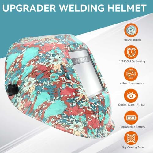 Welding Helmet Auto Darkening,Large Viewing 3.94 * 3.15" True Color Welding Hood with 4 Arc Sensors Solar Powered,Wide Shade 5-9/9-13 for TIG, MIG, MAG (B-001)