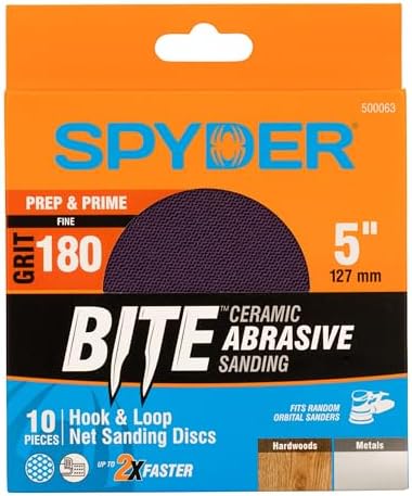 Spyder 10-Pack 180 Grit Sanding Discs, Ceramic Net, 5-Inch Hook and Loop, for Random Orbital Sander (500063)