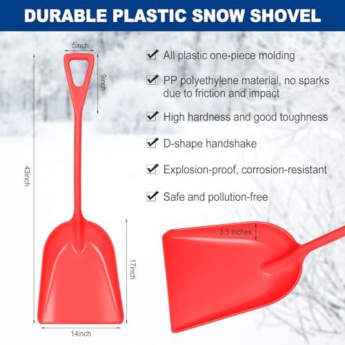 Frienda 3 Pcs Plastic Snow Shovel Large Scoop Shovel, Red