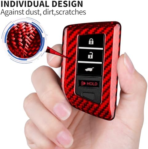 T-carbon Key Fob Cover with Keychain Fits Acura MDX 2023 4Buttons Smart Remote Keyless Accessories,Glass Fiber Key Case Protector Fits Acura Integra RDX RLX NSX ILX TLX TLX-L CDX 2022-2025 Red