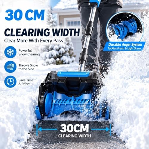 Cordless Snow Blower Electric Snow Shovel, 4.7kg Lightweight Handheld Snow, 30cm Push Snow Sweeper, Quiet Single Stage Snow Removal Machine for Driveway Sidewalk Steps.