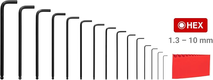 TEKTON Ball End Hex L-Key Set, 15-Piece | KLX91203 | (1.3 - 10 mm), Manganese Phosphate Finish, Holder