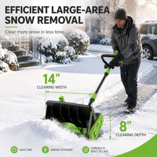 14" Cordless Snow Shovel w/ 2 Batteries, 830W Electric Snow Blower