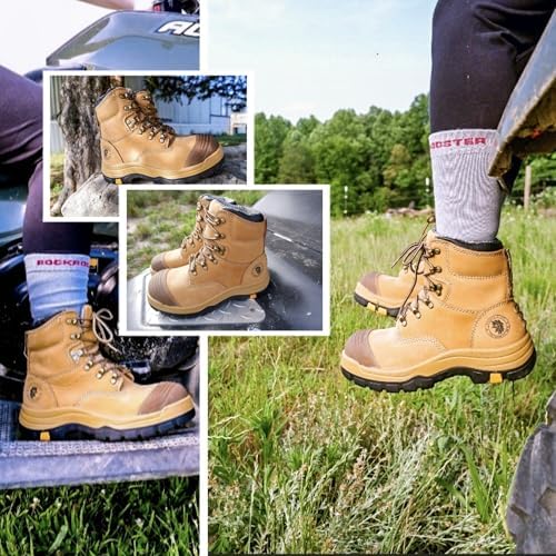 ROCKROOSTER Work Boots for Men,7 inch,Steel Toe,Side Zipper, Oiled Leather Shoes,Static Control,Breathable,Quick Dry(AK232Z-245Z)